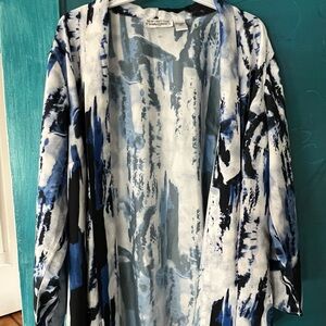Blue and White Abstract Kimono Cardigan